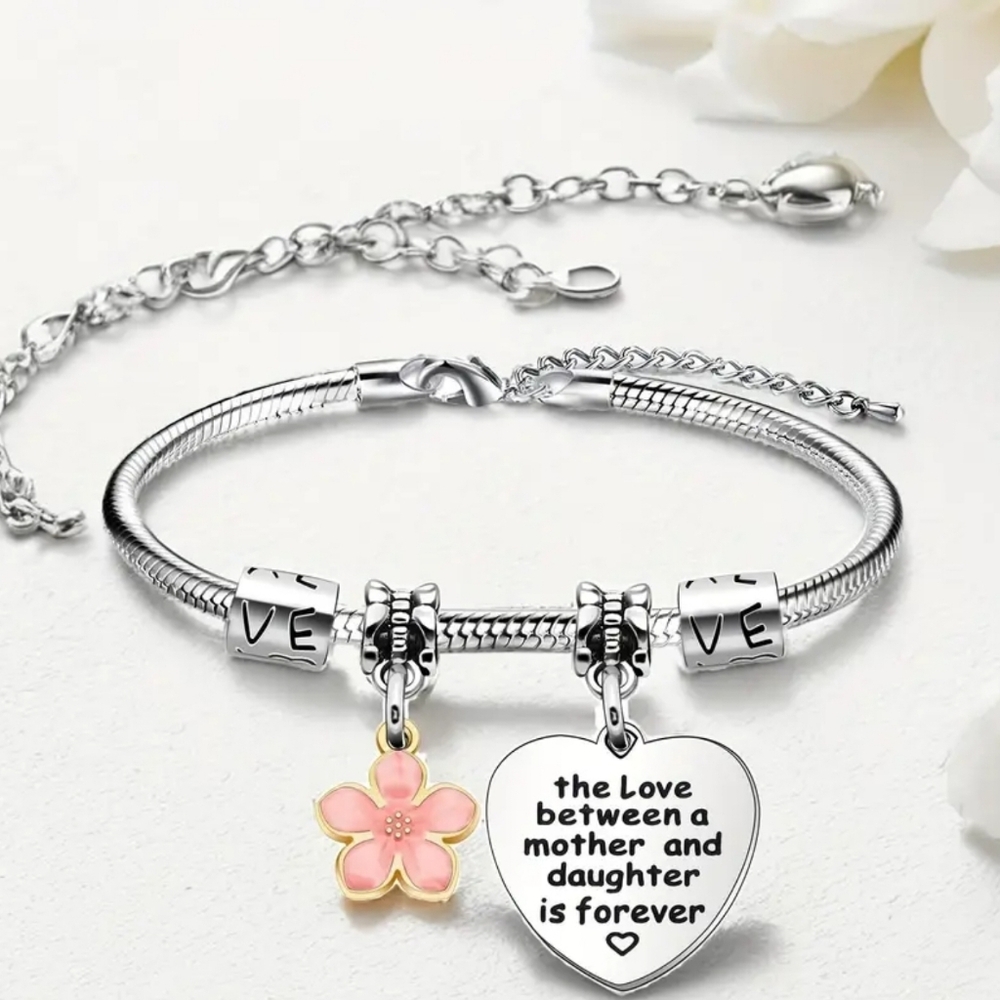 NWT! Silvery Mother & Daughter Charm Stlye Bracelet NEW